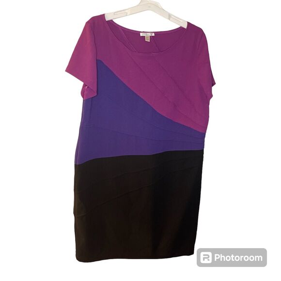 London Style Collection Purple Stripped Plus-size: 18W Color Block Dress - Picture 1 of 4